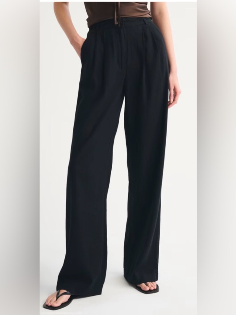 Abercrombie & Fitch Black Wide-Leg Linen Trousers